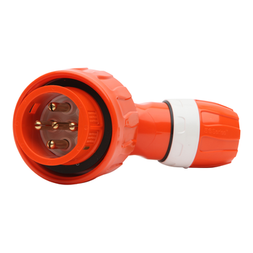 56 Series, Plug, Angled 20A 500V 3-Phase 5-Round Pin IP66 PBT, Chem Res Orange