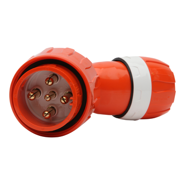 56 Series, Plug, Angled 32A 500V 3-Phase 5-Round Pin IP66 PBT, Chem Res Orange