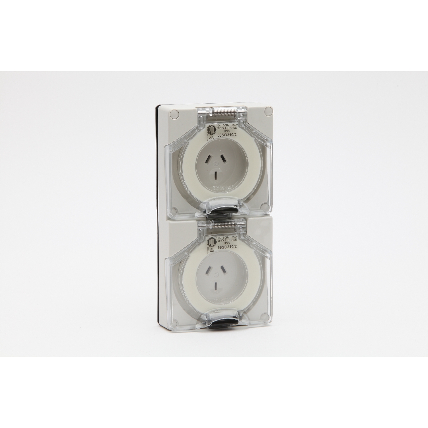 PDL 56 Series - Twin Socket Auto 10A 250V 1-Phase 3-Flat Pin IP66 - Grey