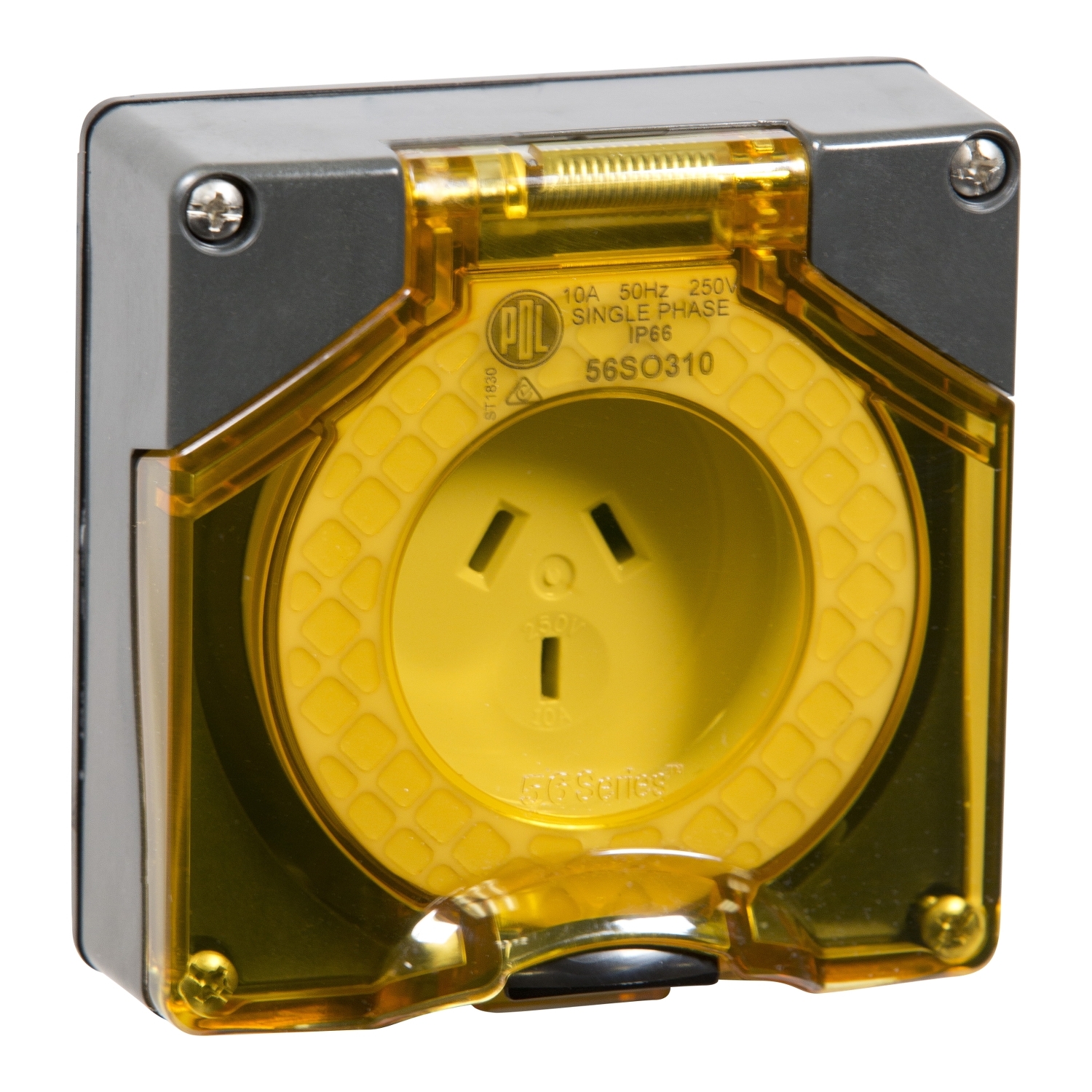 PDL 56 Series - Socket 10A 250V 3-Flat Pin IP66 - Chemical-Resistant Grey