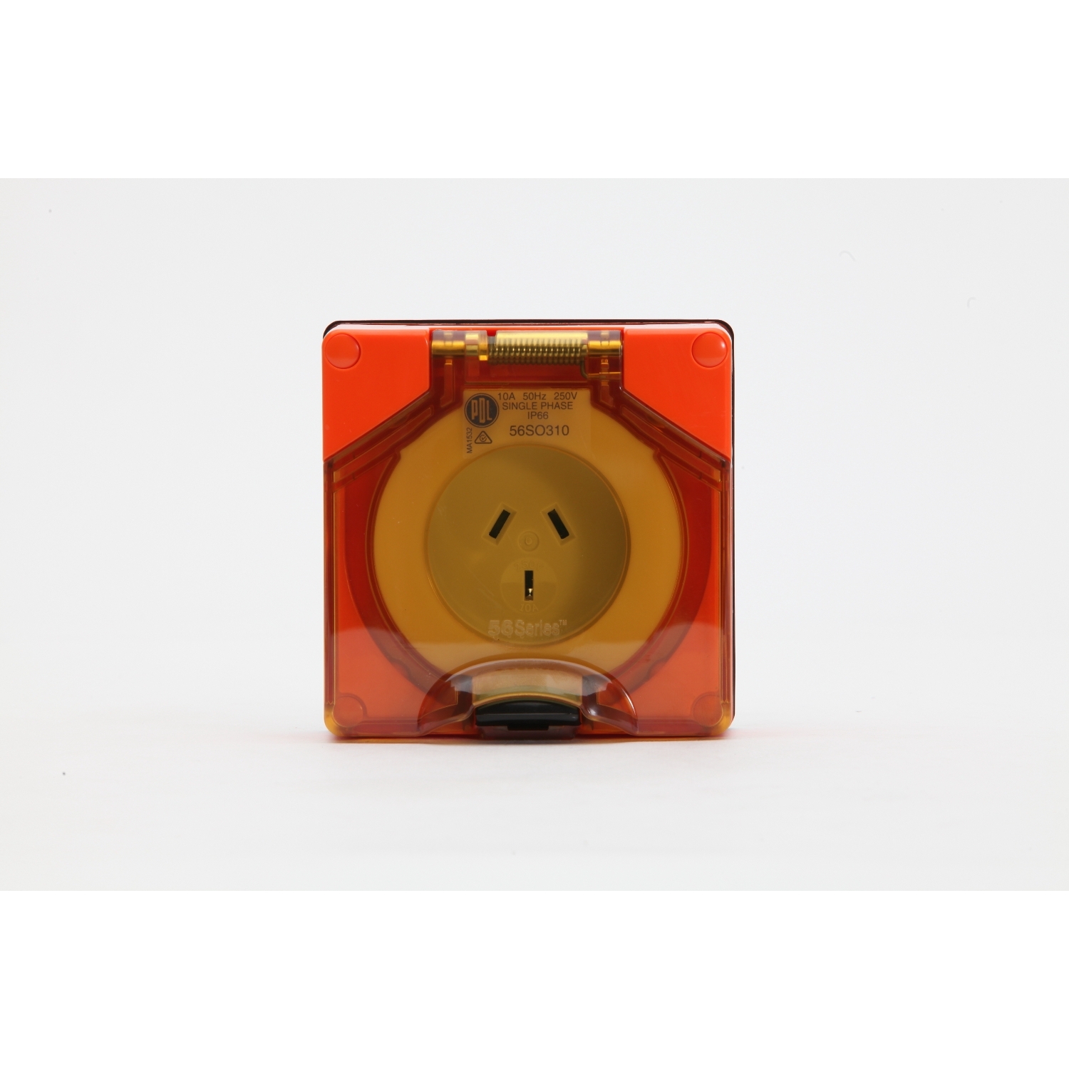 PDL 56 Series - Socket 10A 250V 1-Phase 3-Flat Pin IP66 - Chemical-Resistant Orange