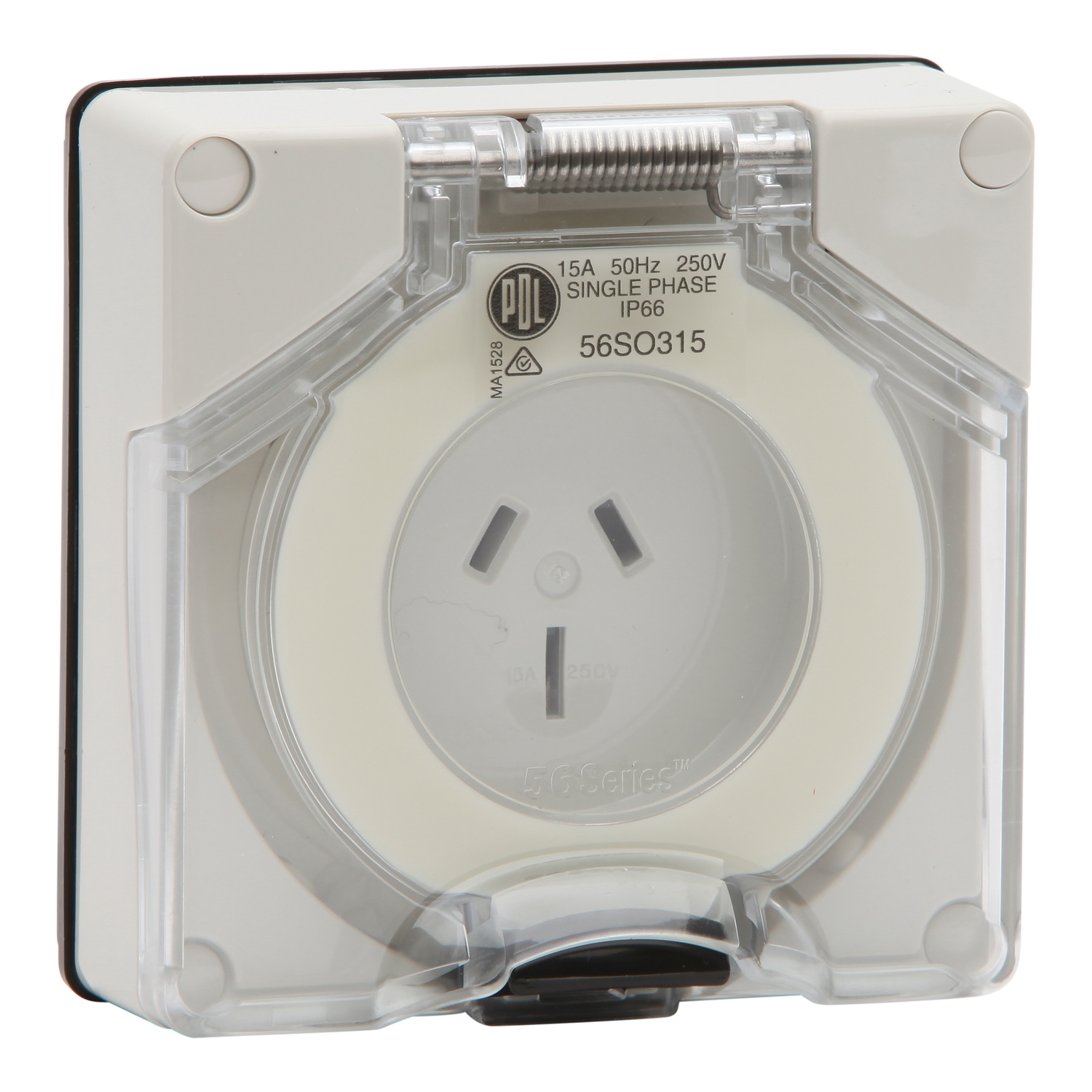 PDL 56 Series - Socket 15A 250V 1-Phase 3-Flat Pin IP66 - Grey