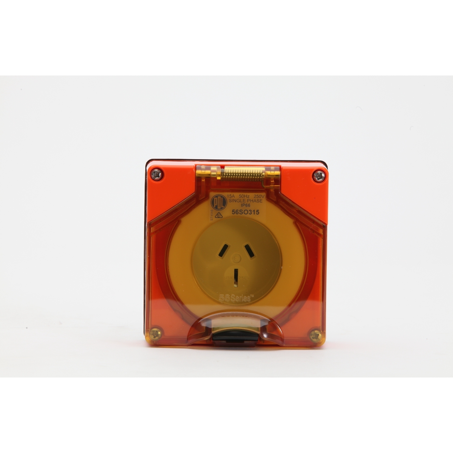 PDL 56 Series - Socket 15A 250V 1-Phase 3-Flat Pin IP66 - Chemical-Resistant Orange