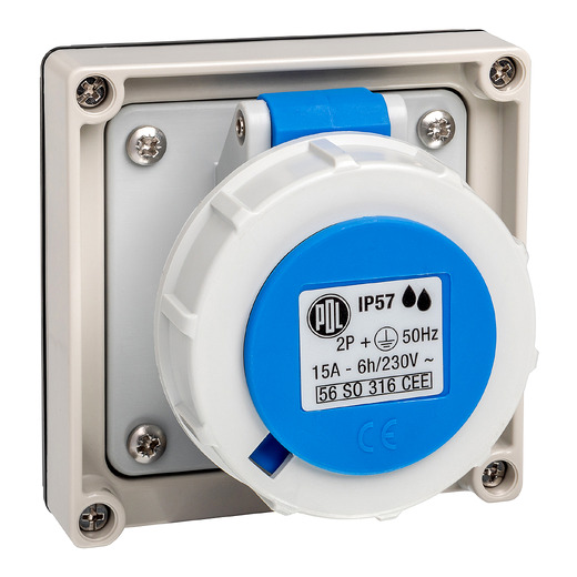 PDL 56 Series - Socket CEE 16A 230V 1-Phase 3-Round Pin IP57 - Grey Blue