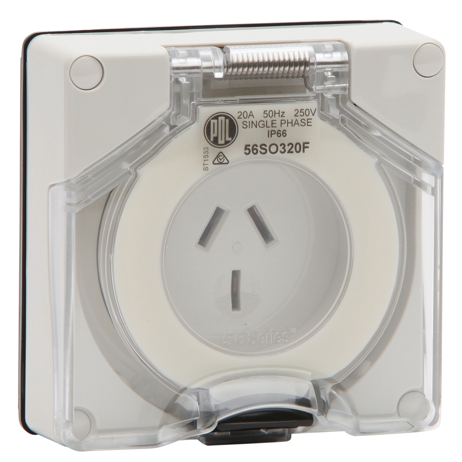 PDL 56 Series - Socket 20A 250V 1-Phase 3-Flat Large Pin IP66 - Grey