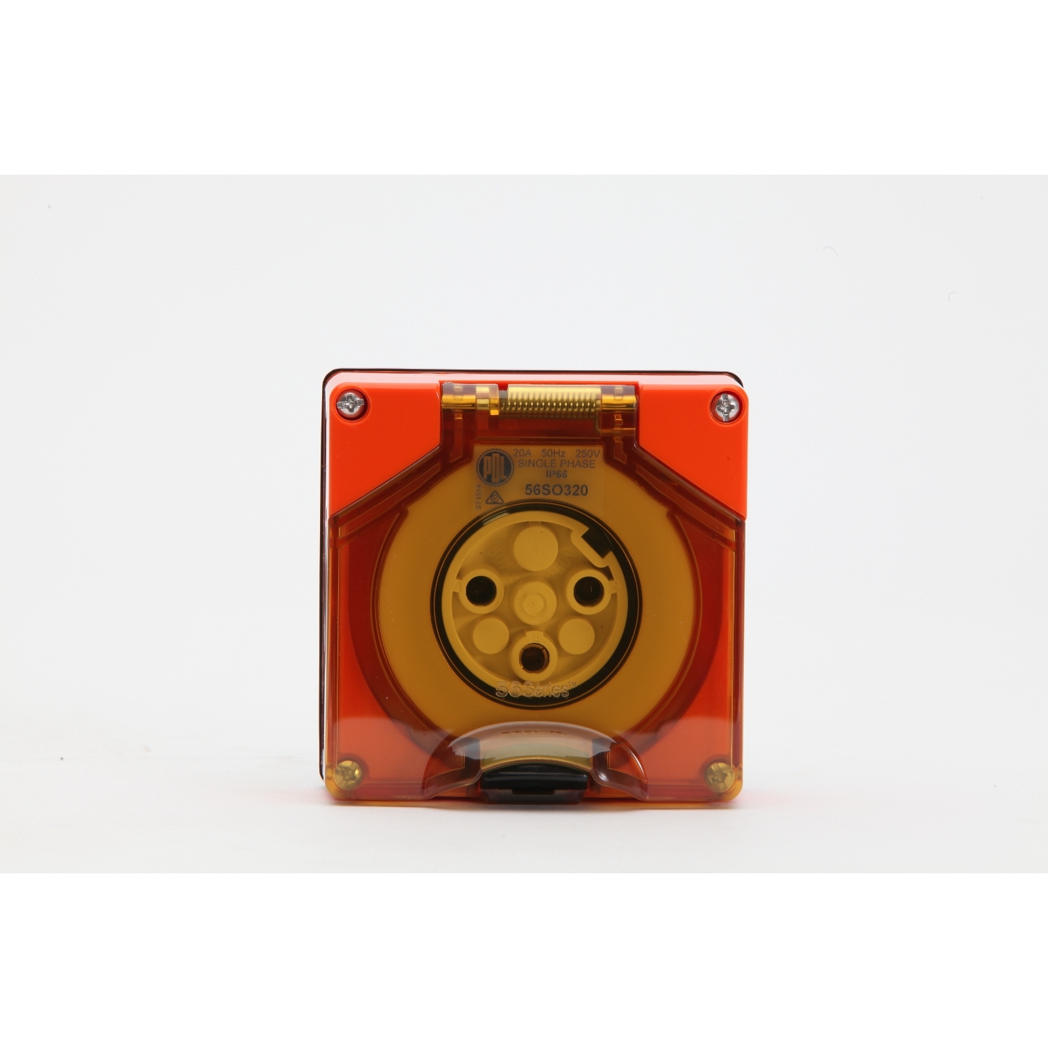 PDL 56 Series - Socket 20A 250V 1-Phase 3-Round Pin IP66 - Chemical-Resistant Orange