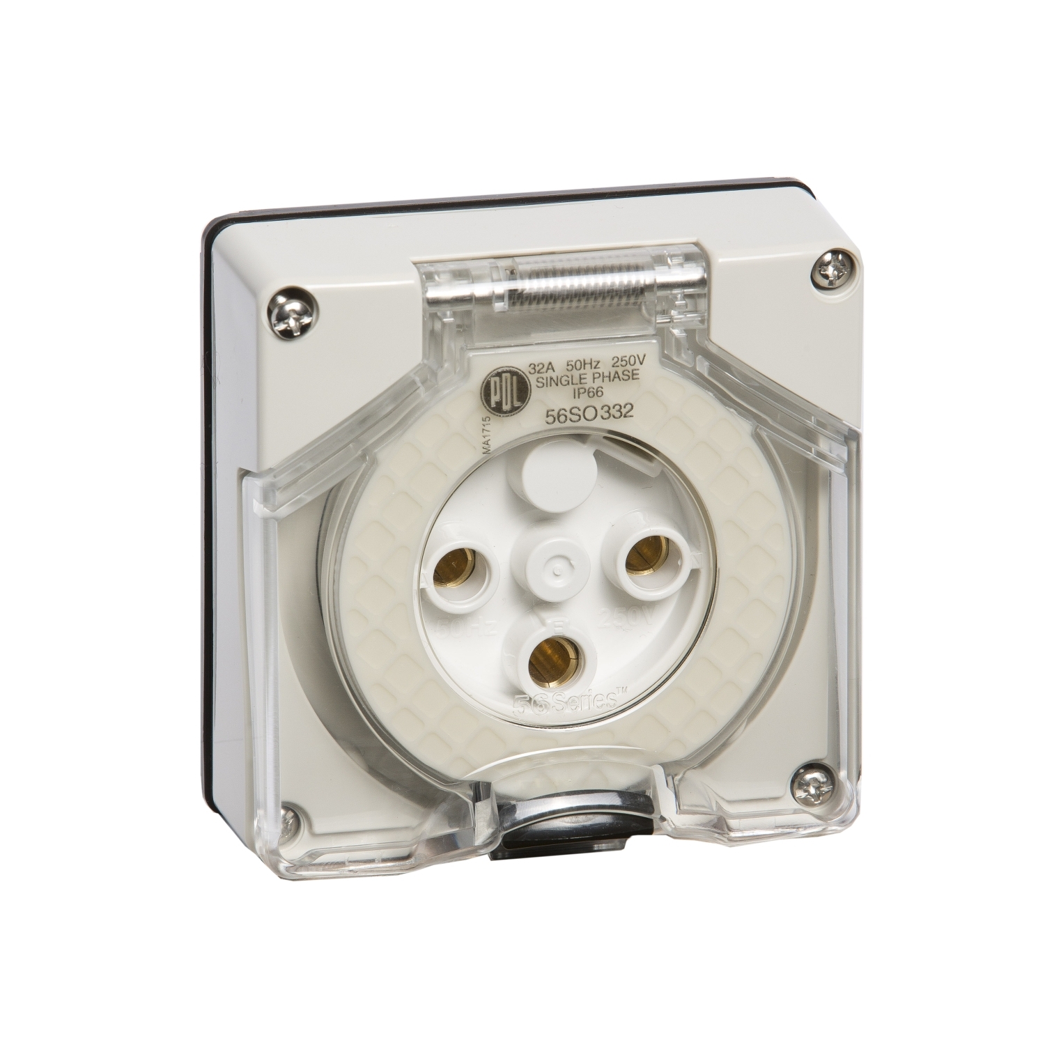 PDL 56 Series - Socket 32A 250V 1-Phase 3-Round Pin IP66 - Grey