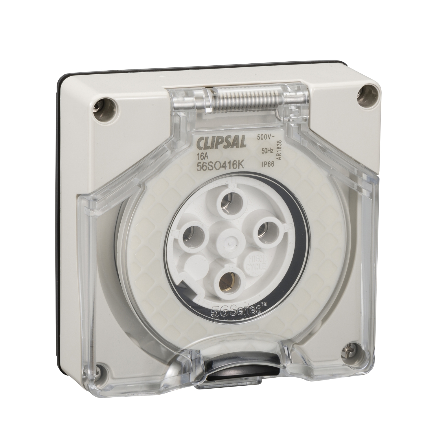 PDL 56 Series - Socket 16A 500V 3-Phase 4-Round Pin Keyway IP66 - Grey