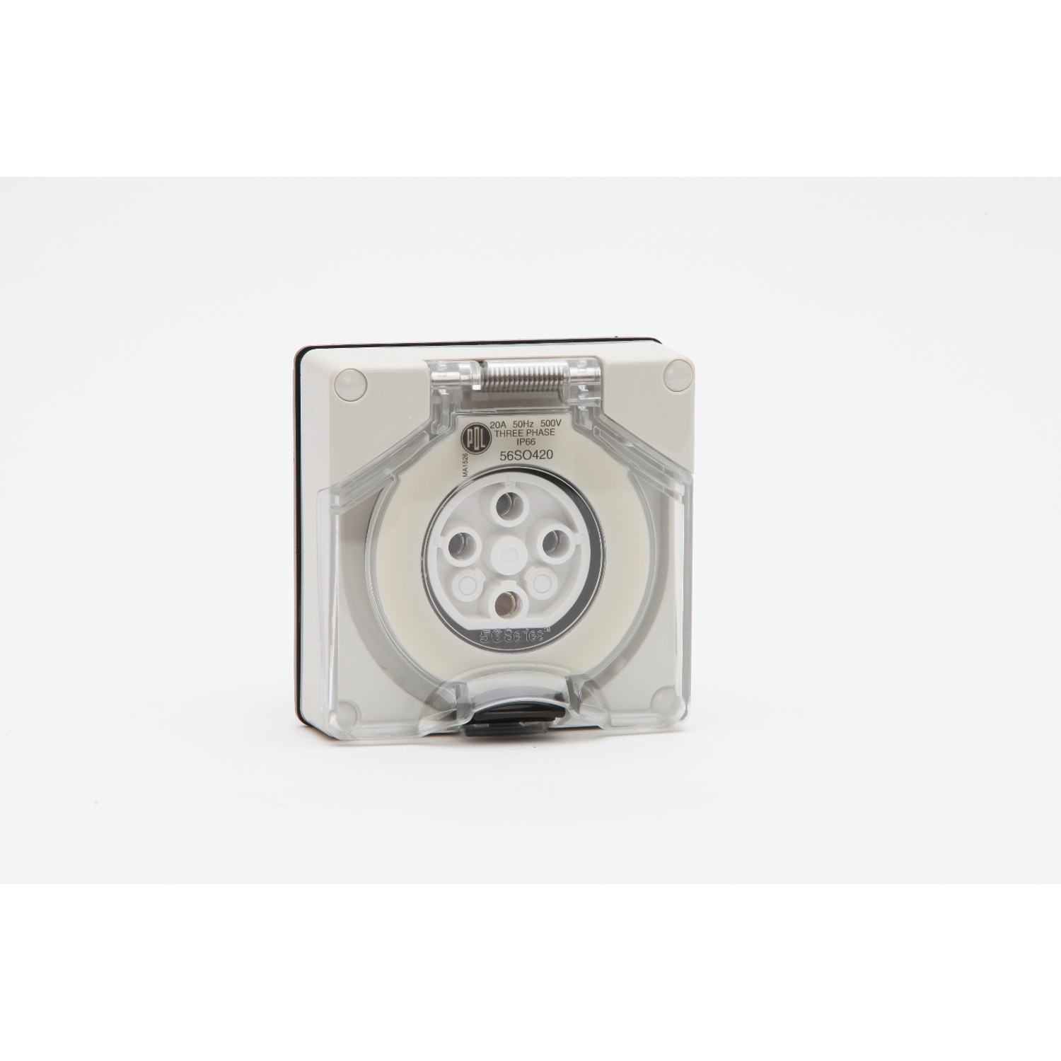 PDL 56 Series - Socket 16A 500V 3-Phase 4-Round Pin IP66 - Chemical-Resistant White
