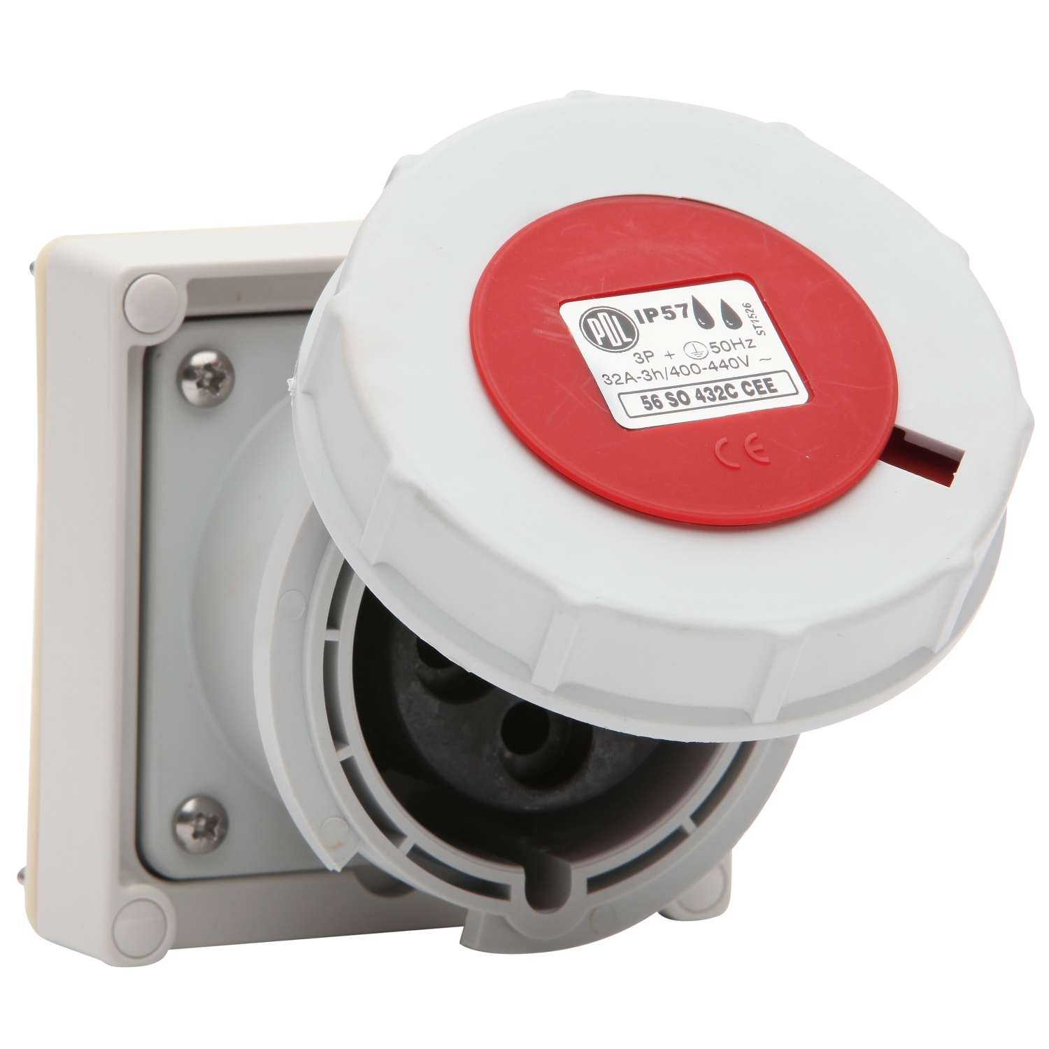 PDL 56 Series - Socket CEE 32A 400V 3-Phase 4-Round Pin IP57 - Grey Red