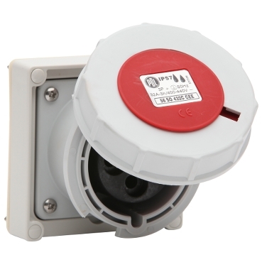 56 Series, Socket, CEE 32A 400V 3-Phase 4-Round Pin IP57 Red