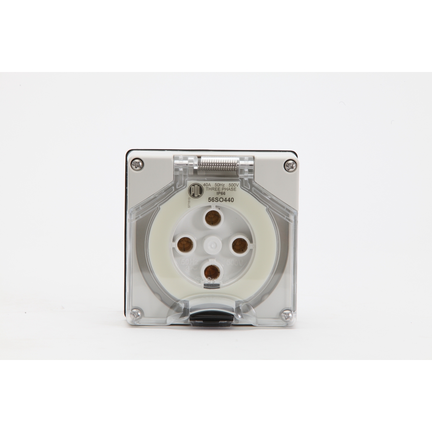 PDL 56 Series - Socket 40A 500V 3-Phase 4-Round Pin IP66 - Grey