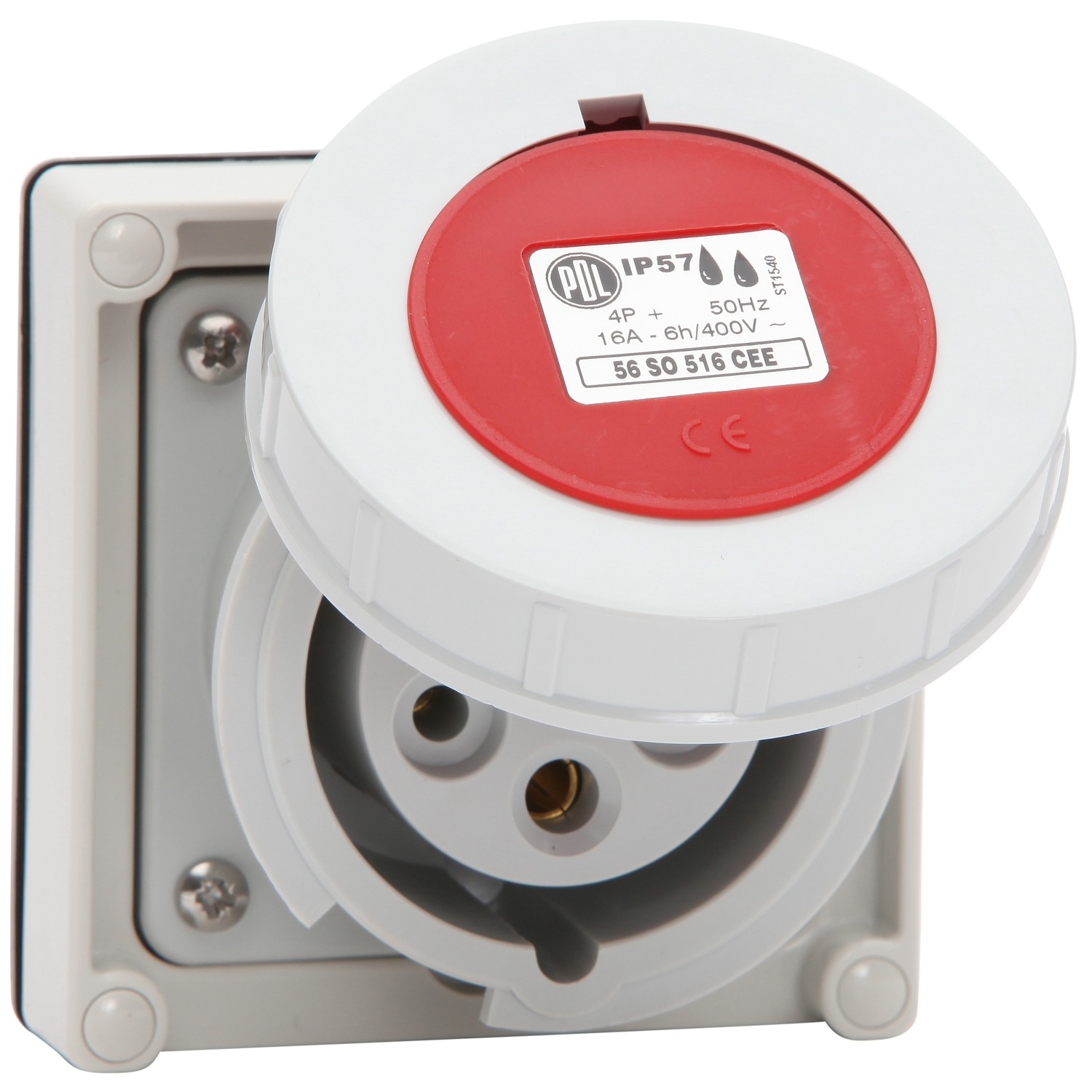 PDL 56 Series - Socket CEE 16A 400V 3-Phase 5-Round Pin IP57 - Grey Red