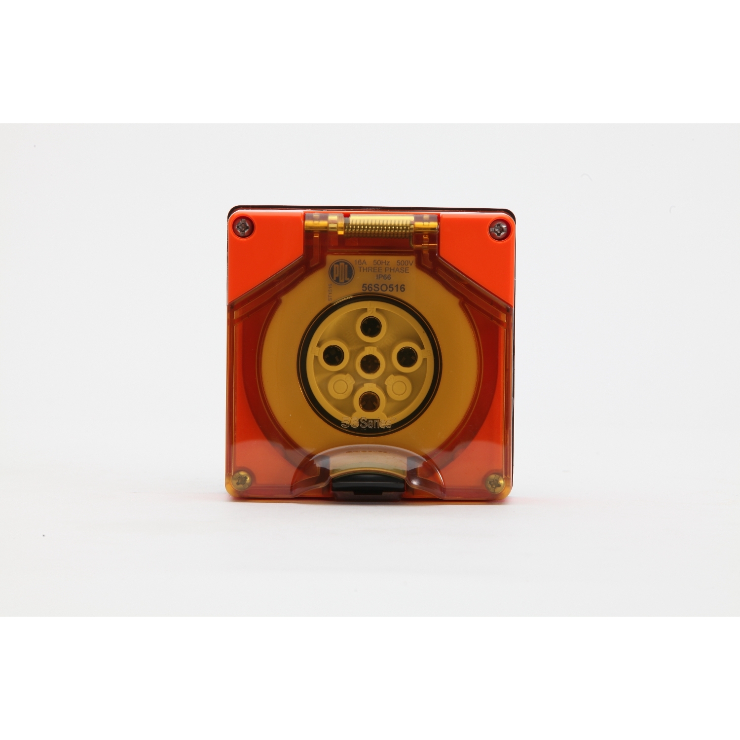 PDL 56 Series - Socket 16A 500V 3-Phase 5-Round Pin IP66 - Chemical-Resistant Orange
