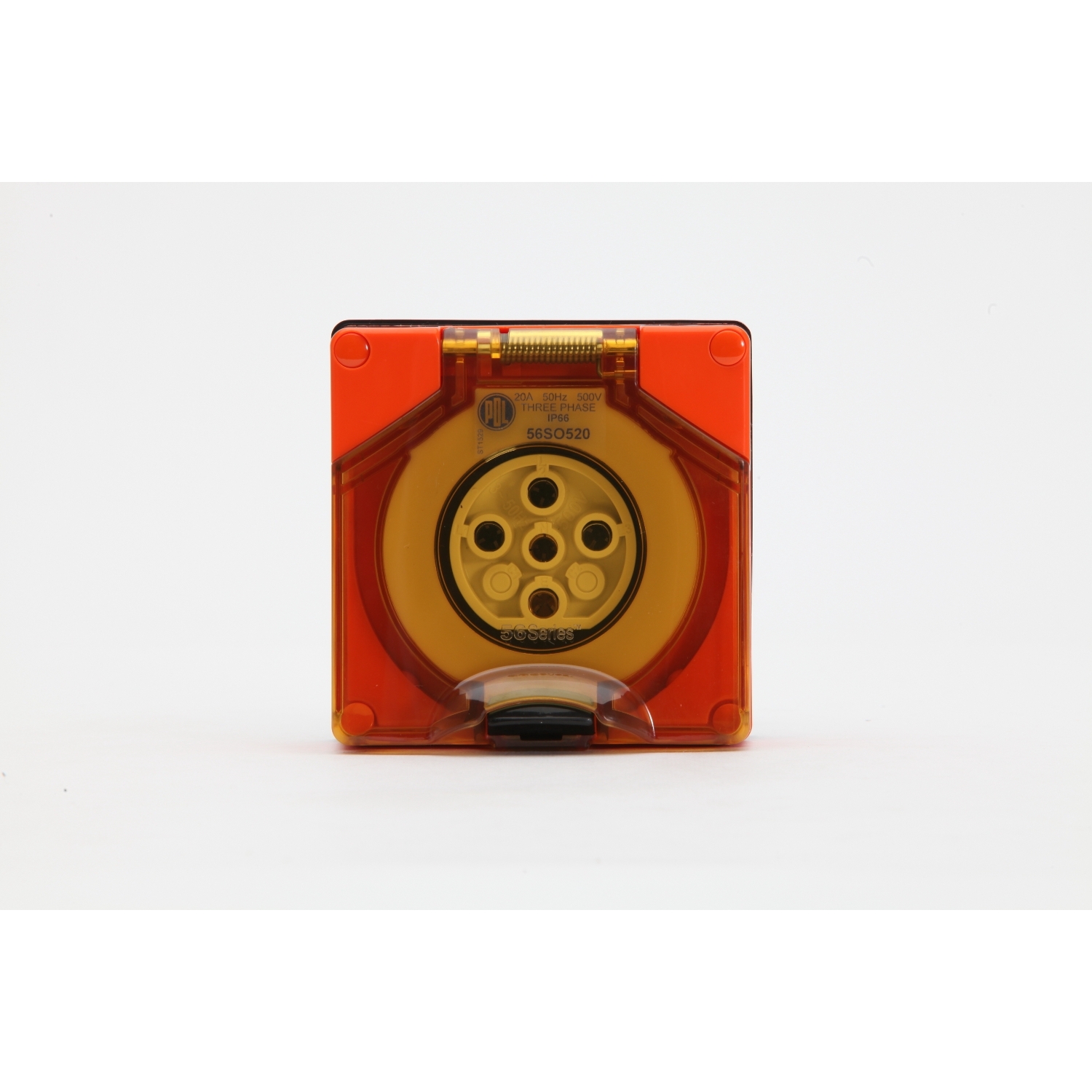 PDL 56 Series - Socket 20A 500V 3-Phase 5-Round Pin IP66 - Chemical-Resistant Orange