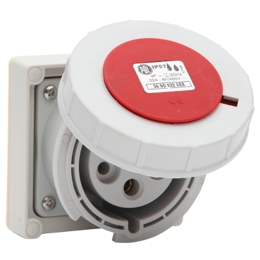 56 Series, Socket, CEE 32A 400V 3-Phase 5-Round Pin IP57 Red