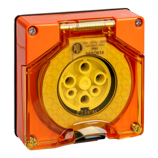PDL 56 Series - Socket 16A 500V 3-Phase 6-Round Pin IP66 - Chemical-Resistant Orange