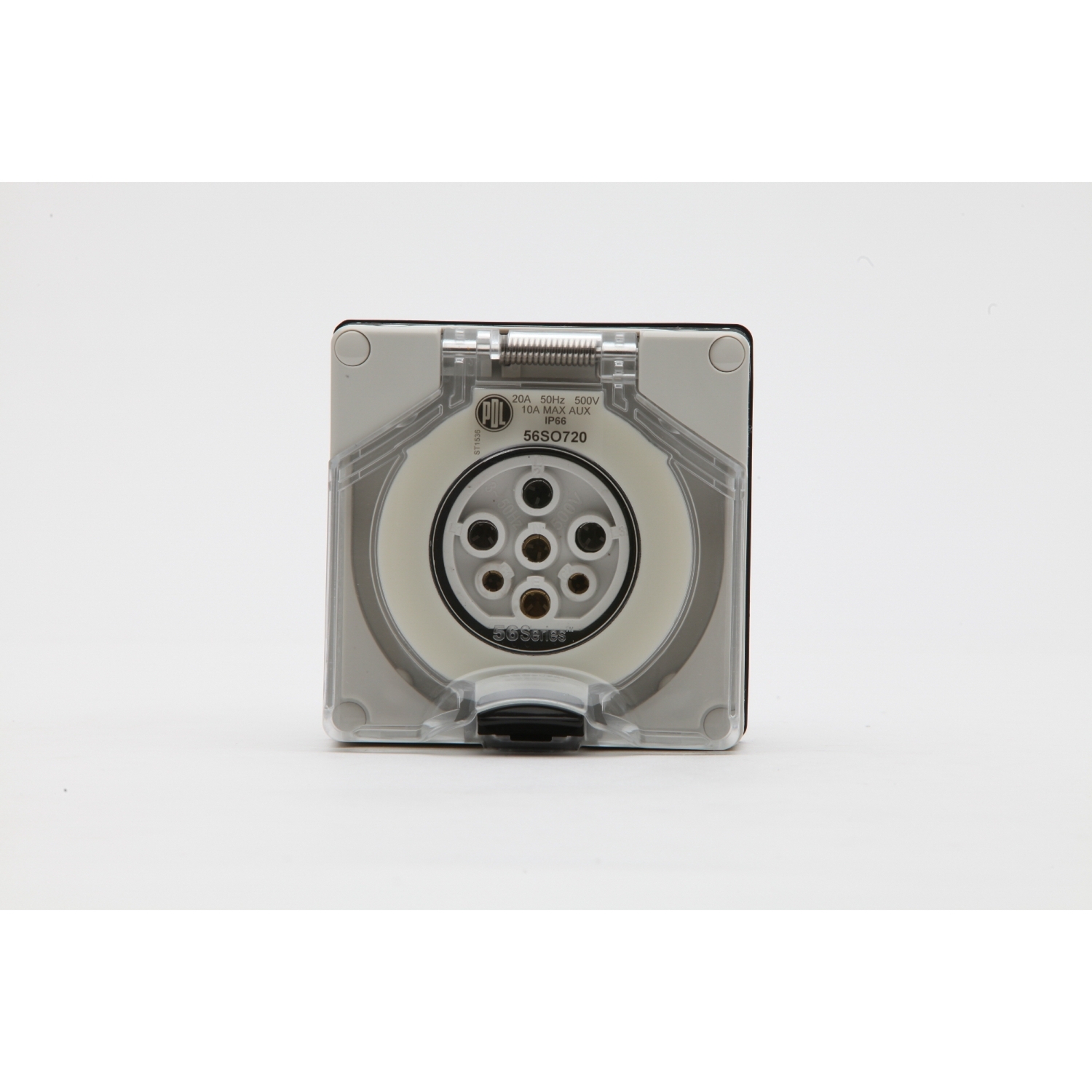 PDL 56 Series - Socket 16A 500V 3-Phase 7-Round Pin IP66 - Grey