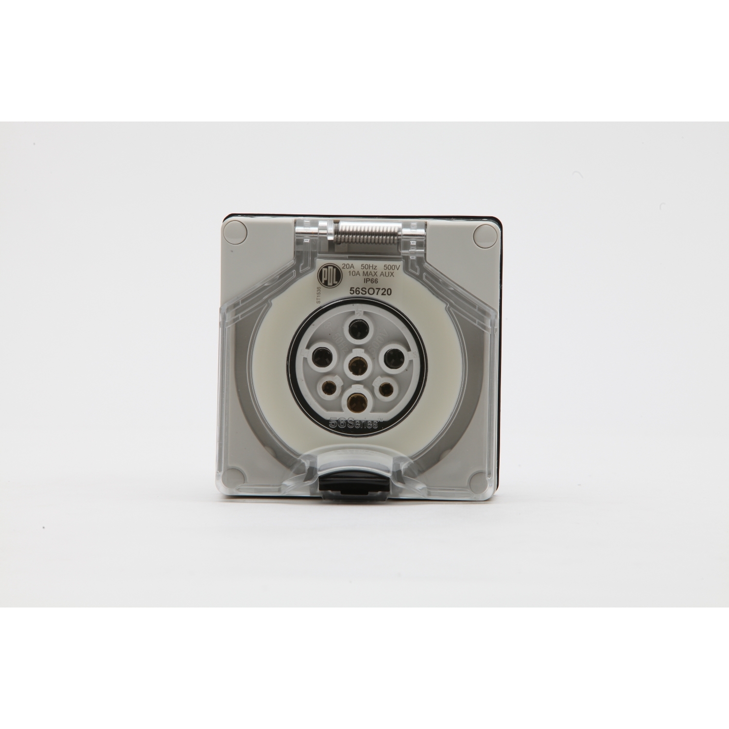 PDL 56 Series - Socket 20A 500V 3-Phase 7-Round Pin IP66 - Grey