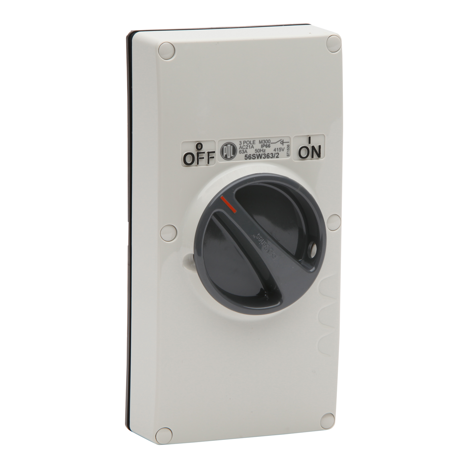 PDL 56 Series - Switch 63A 415V 3-Pole 2-Gang IP66 - Grey