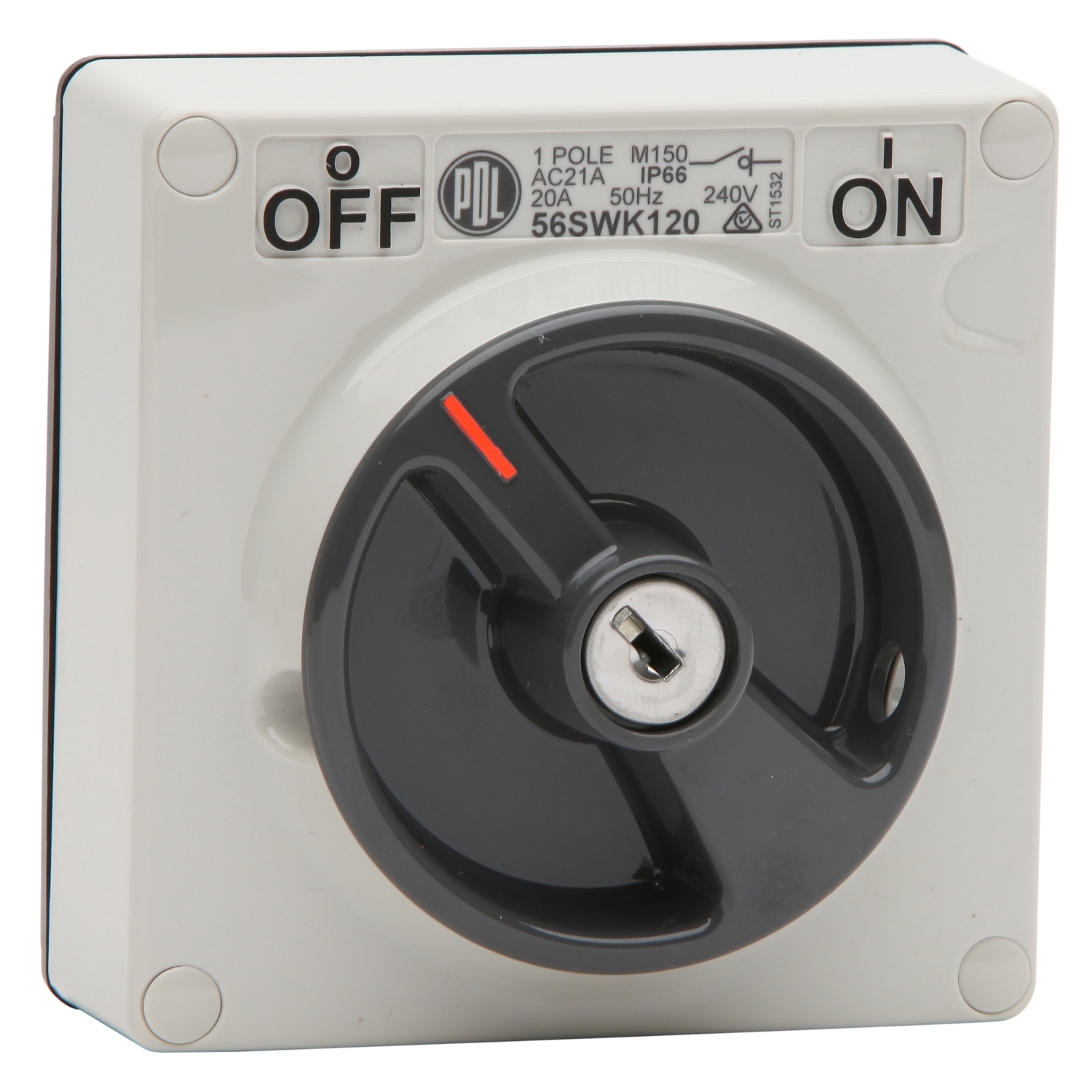 PDL 56 Series - Switch Keylock 20A 240V 1-Pole IP66 - Grey