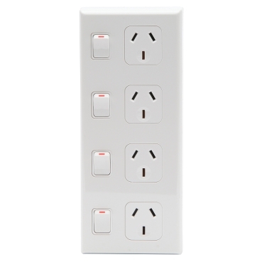 600 Series, Quad Switched Socket, 10A Vertical 4-Gang