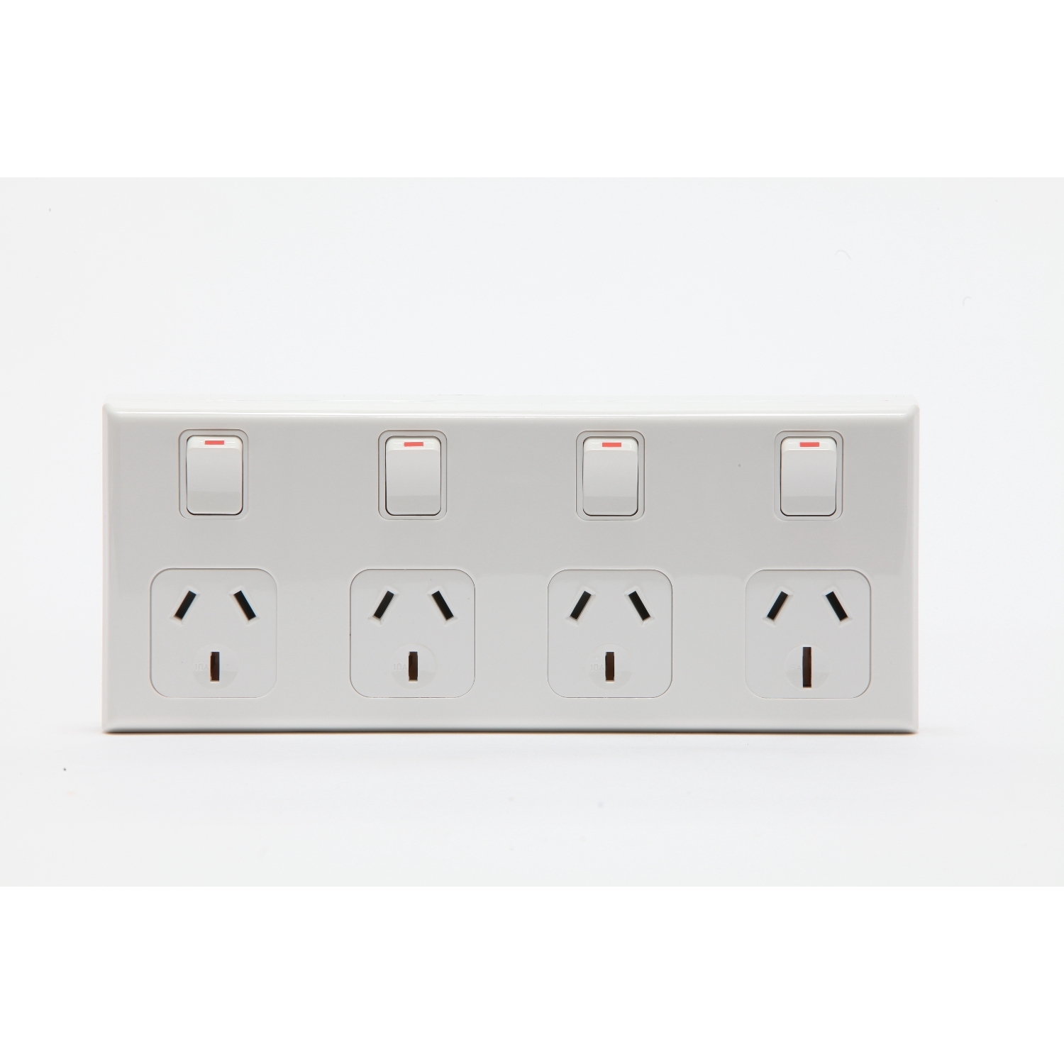 Switched Socket Outlet; 10A (x3), 15A (x1), 4-Gang, Mount