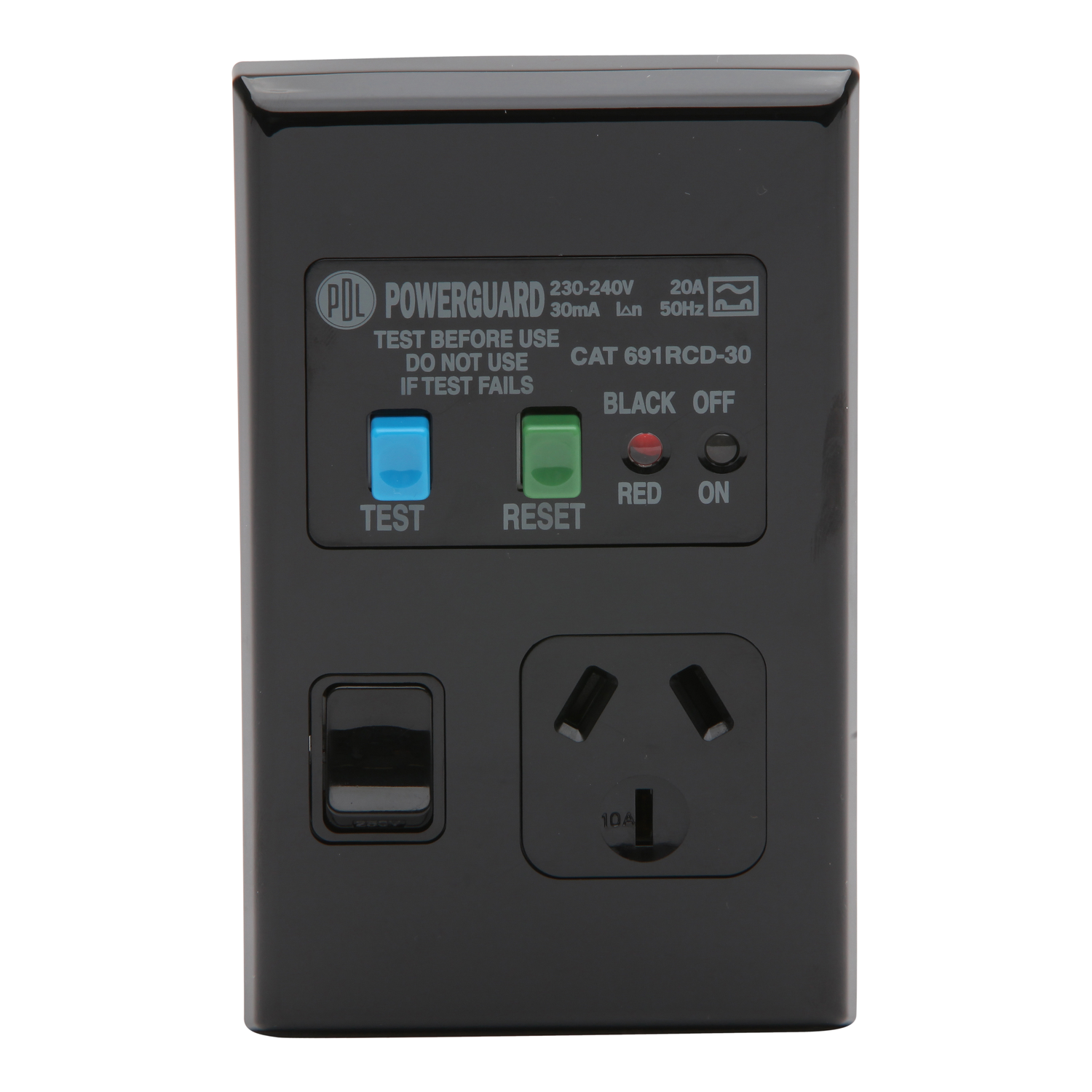 PDL 600 Series - Switched Socket 10A RCD 30mA Trip - Black