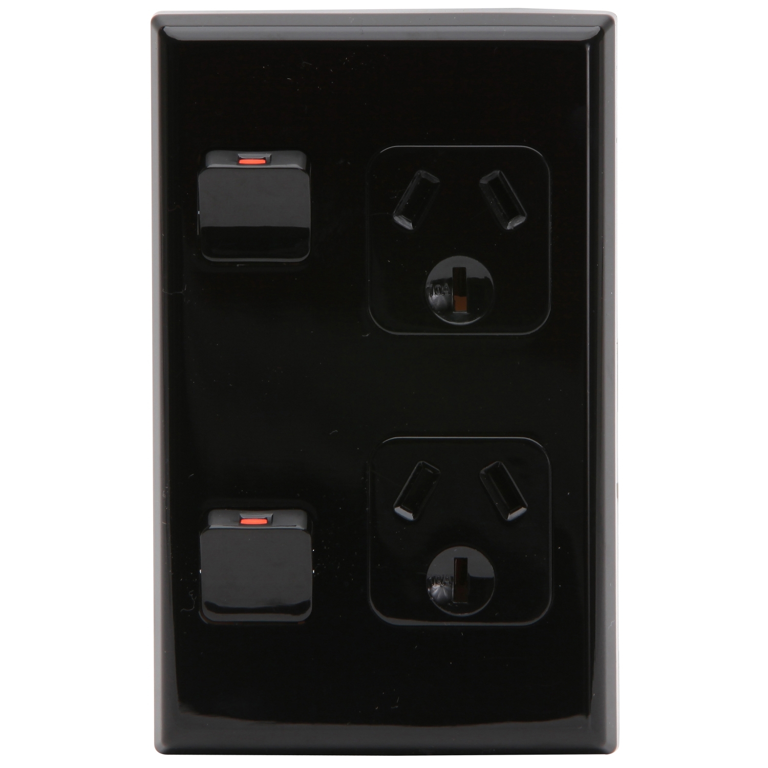 PDL 600 Series - Double Switched Socket 10A Vertical 250V - Black