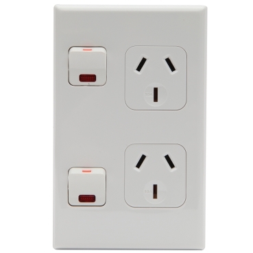 Double Vertical Switch Socket Outlet With Neon "On"; 10A