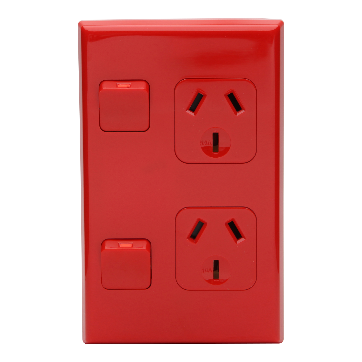 PDL 600 Series - Double Switched Socket 10A Vertical 250V - Red