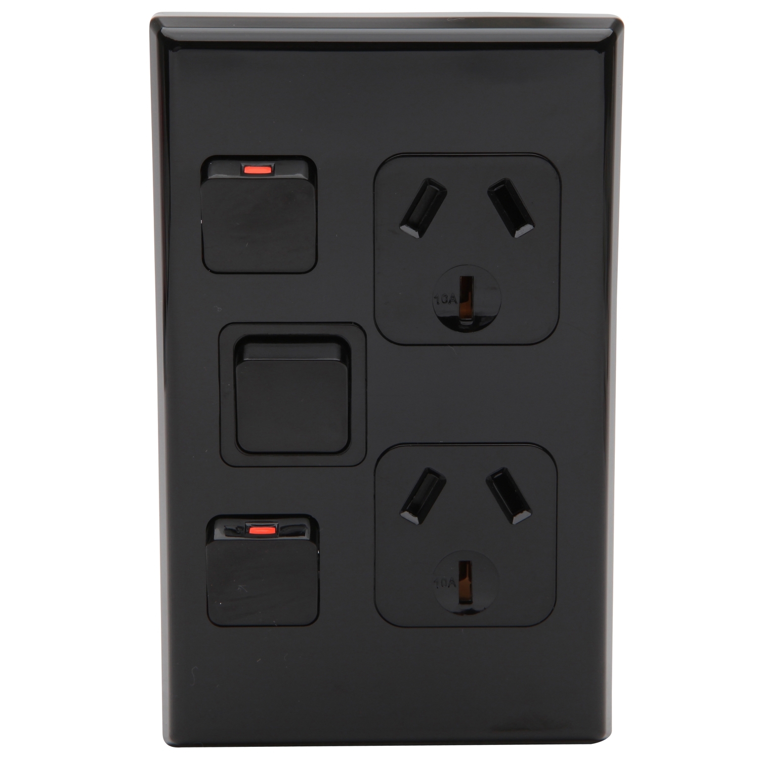 PDL 600 Series - Double Switched Socket 10A Vertical 250V - Black