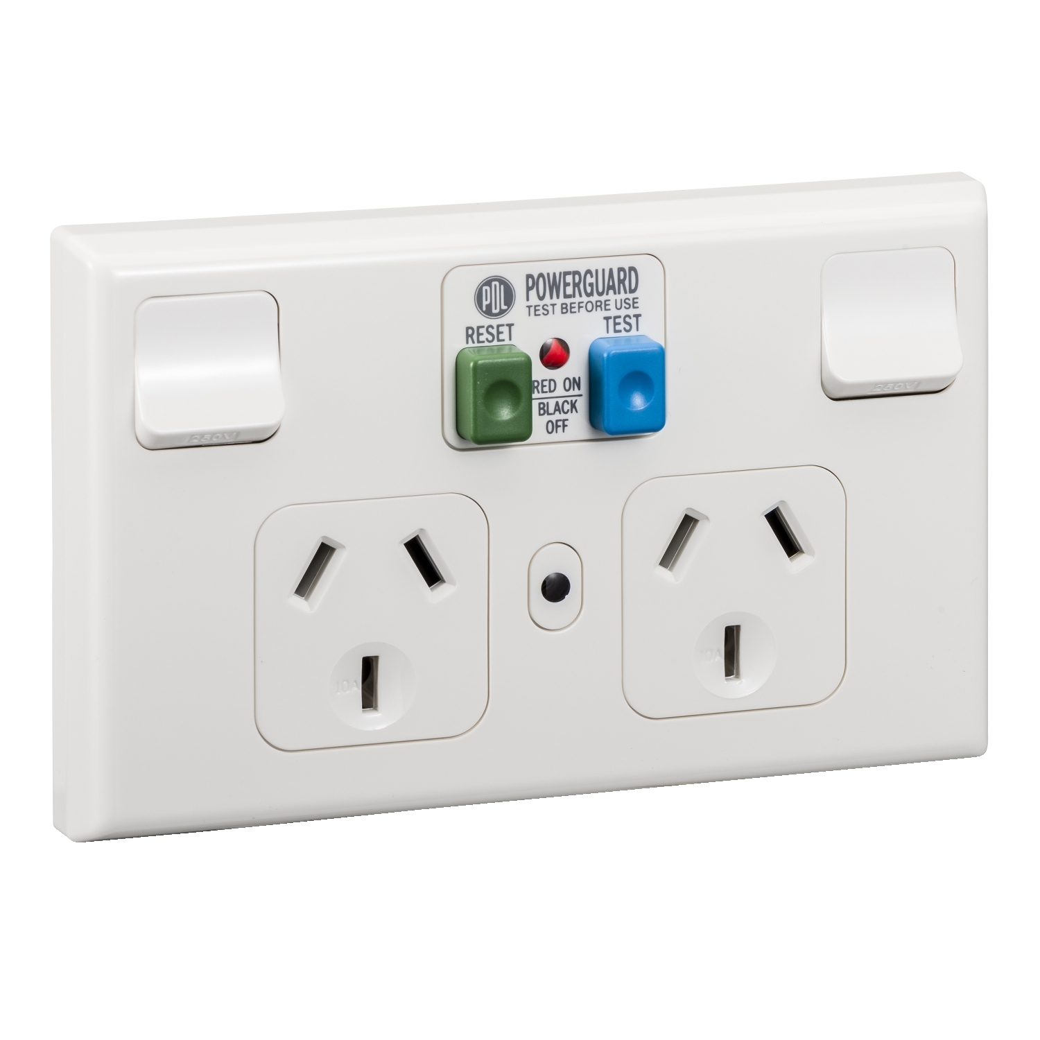 PDL 600 Series - Double Switched Socket 10A RCD 10mA Trip - White