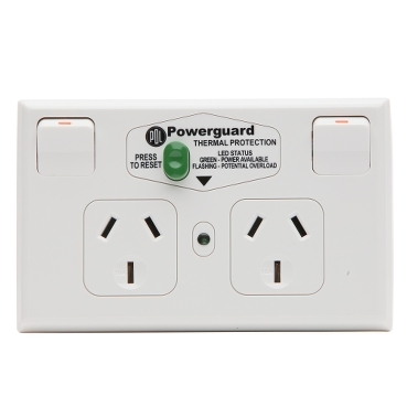 PDL 600 Series, Twin Double Switch Socket With Thermal And Over-Current Protection, 10A 2P