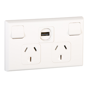 Double Horizontal Socket With USB Charger 10A