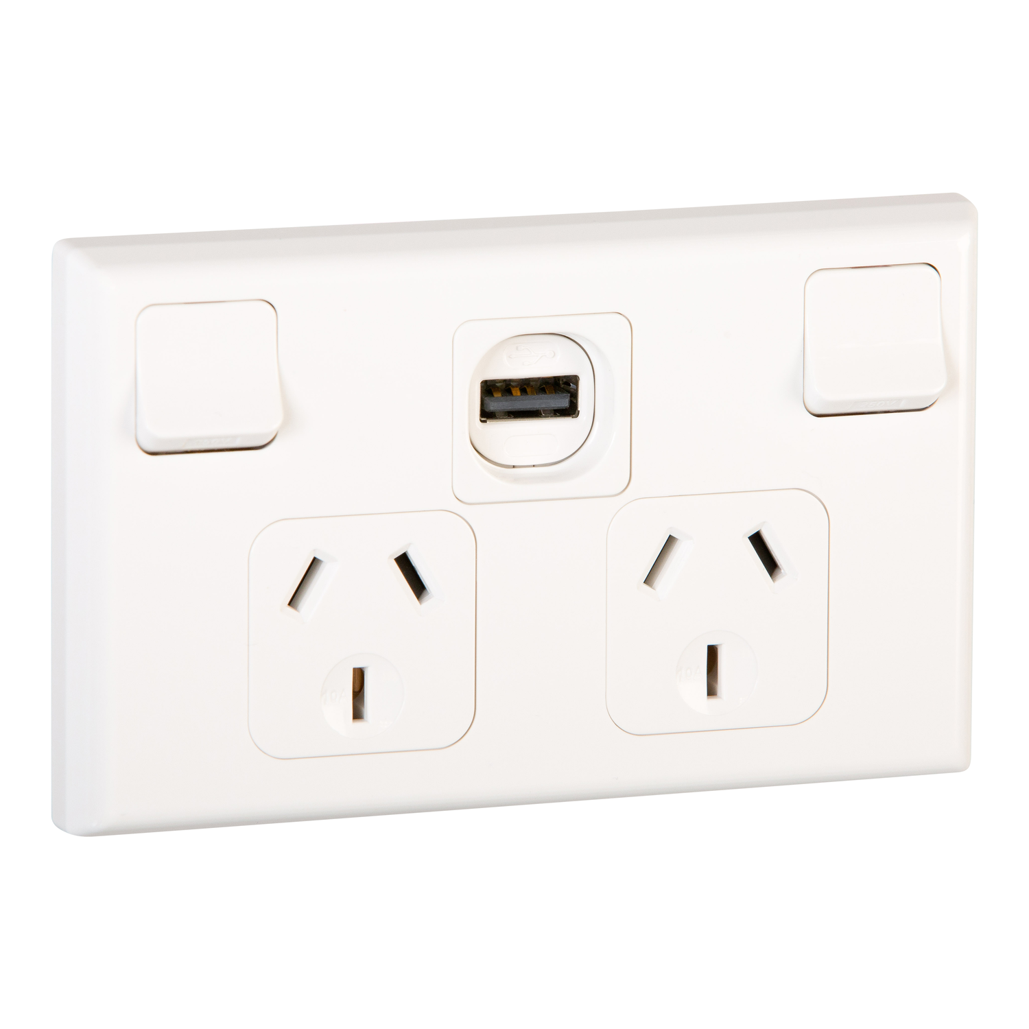 PDL 600 Series - Switched Socket 10A + USB Charger Horizontal 250V - White