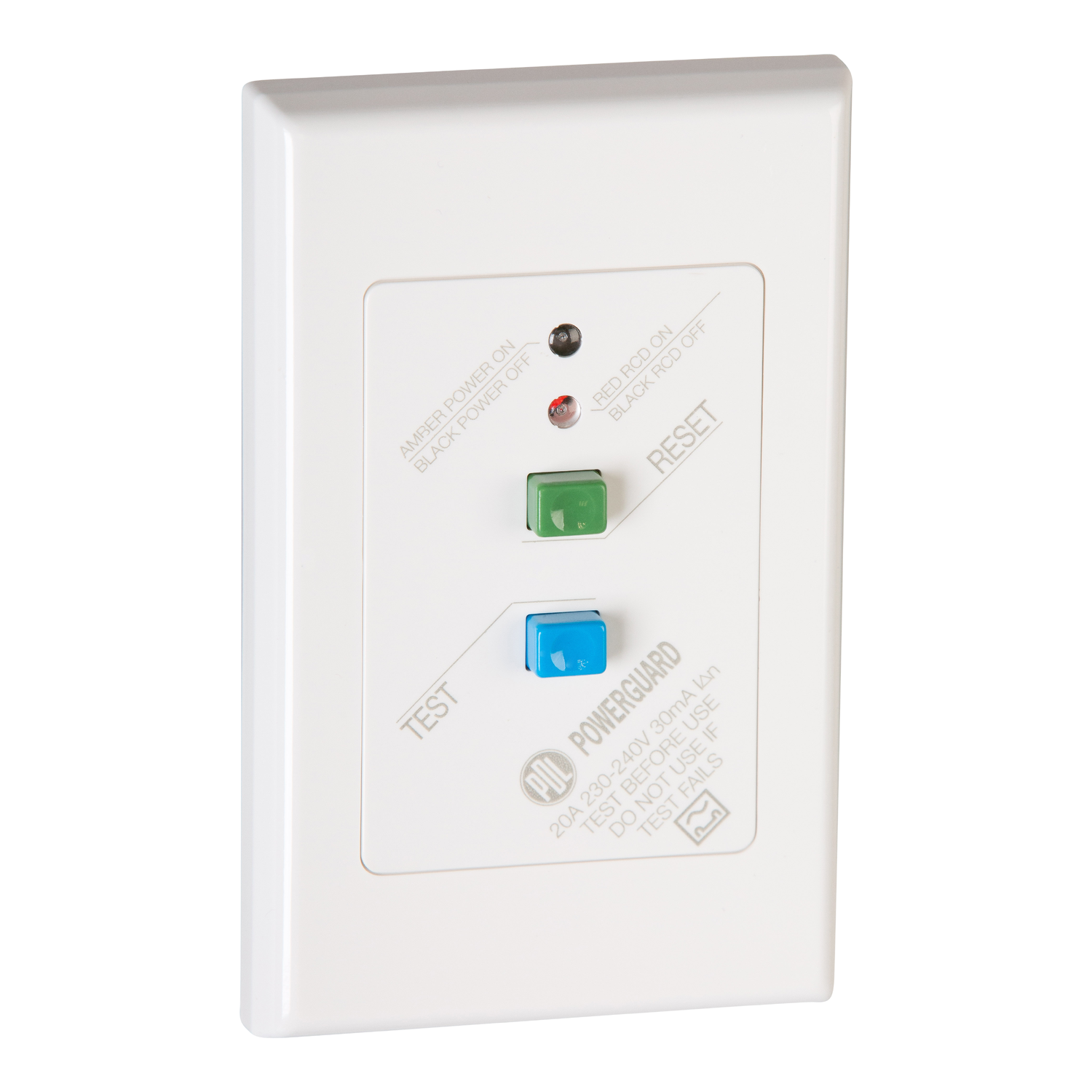 PDL 600 Series - 2 Button RCD Flush Plate 20A RCD 30mA Trip - White