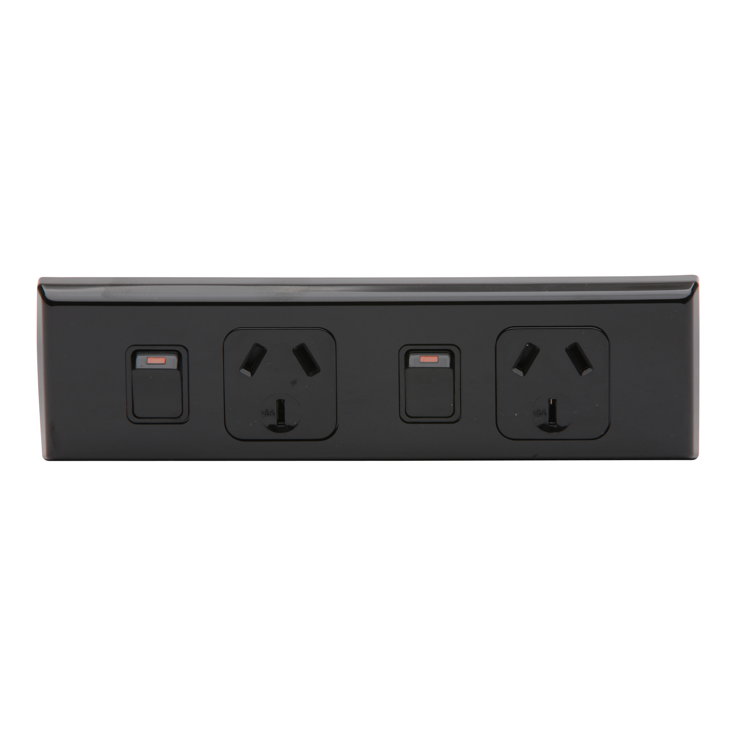 Double Horizontal Worktop Switch Socket Outlet With Twin Base; 10A, Black