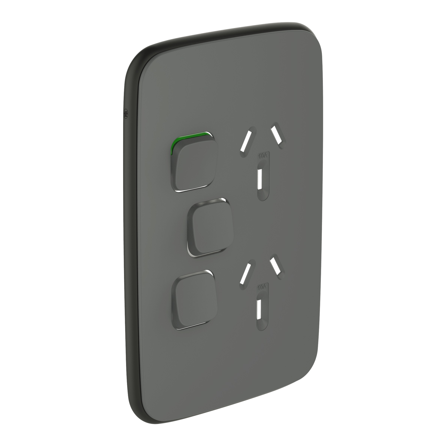PDL Iconic Essence - Cover Plate Double Switched Socket + Switch Vertical - Ash Grey