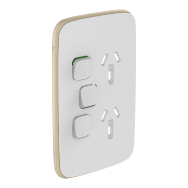 Iconic, Essence Cover Plate Double Switched Socket + Switch, Vertical, Arctic White
