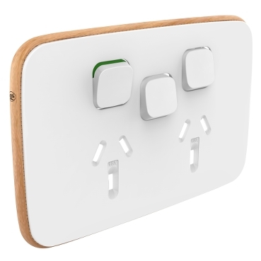 Iconic, Essence Cover Plate Double Switched Socket + Switch Horizontal