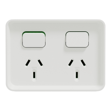 Twin switched socket, PDL Iconic Outdoor, horizontal, 10A 250V, Extra white