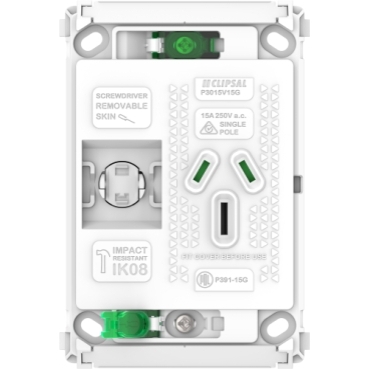 Pro Series, Single Socket Grid, Switch & Socket, Vert, 15 A