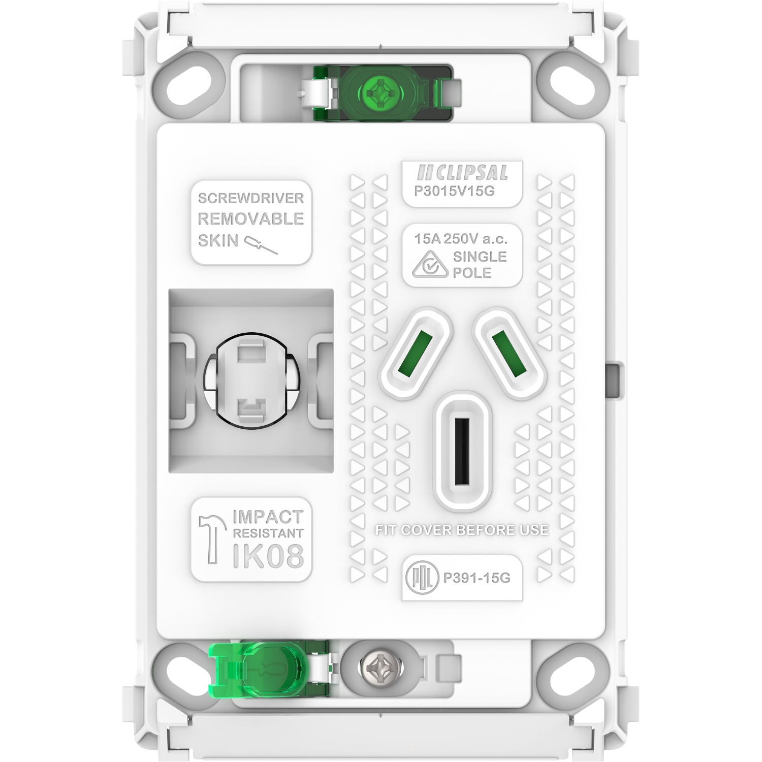 PDL Pro Series - Grid Single Switched Socket 15A Vertical