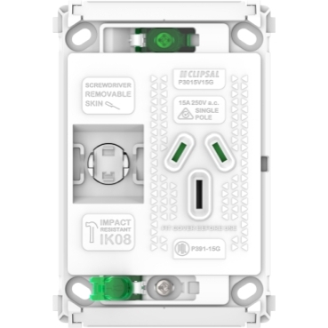 Pro Series, Grid Single Switched Socket, 15A Vertical