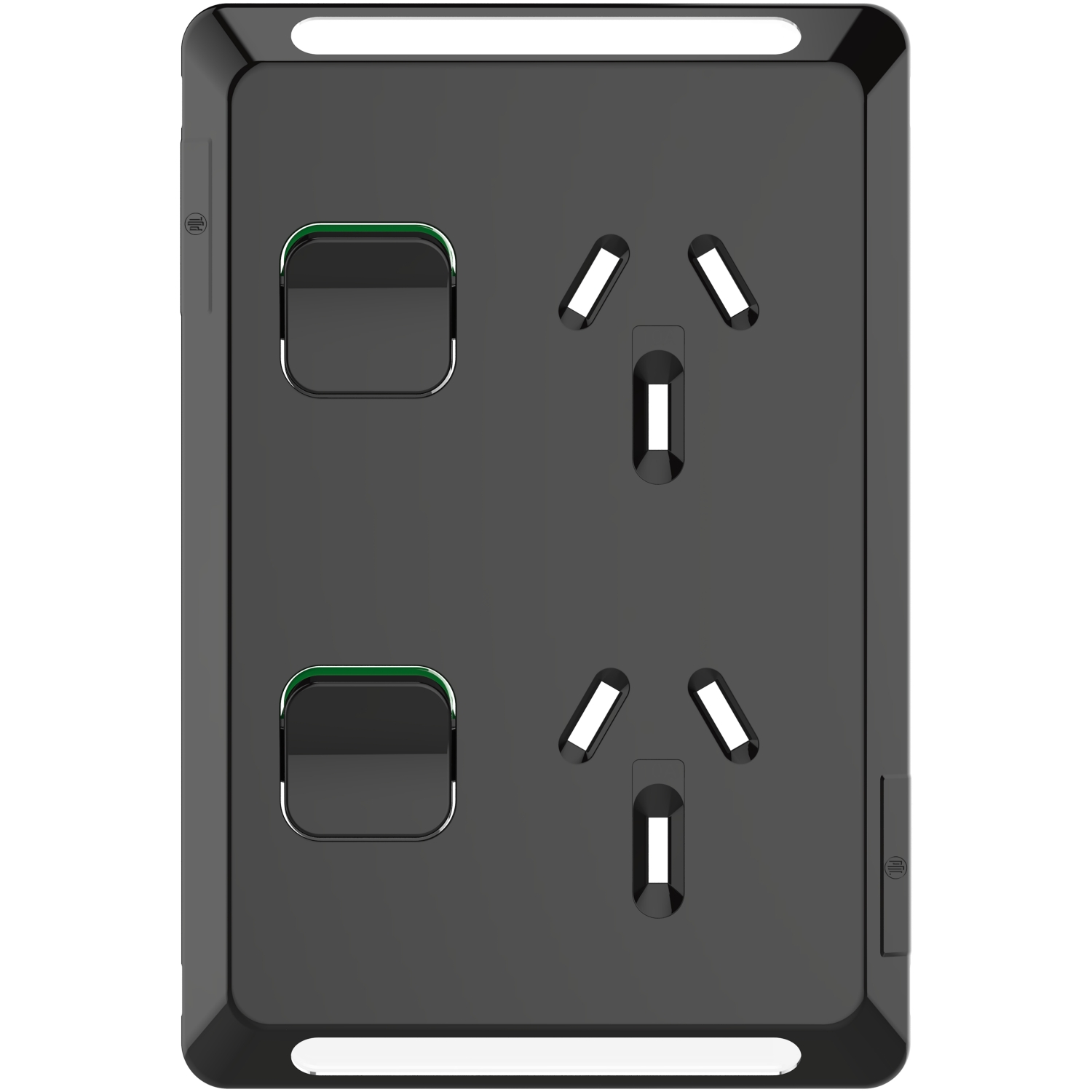 PDL Pro Series - Cover Plate Double Switched Socket 10A Vertical - Black