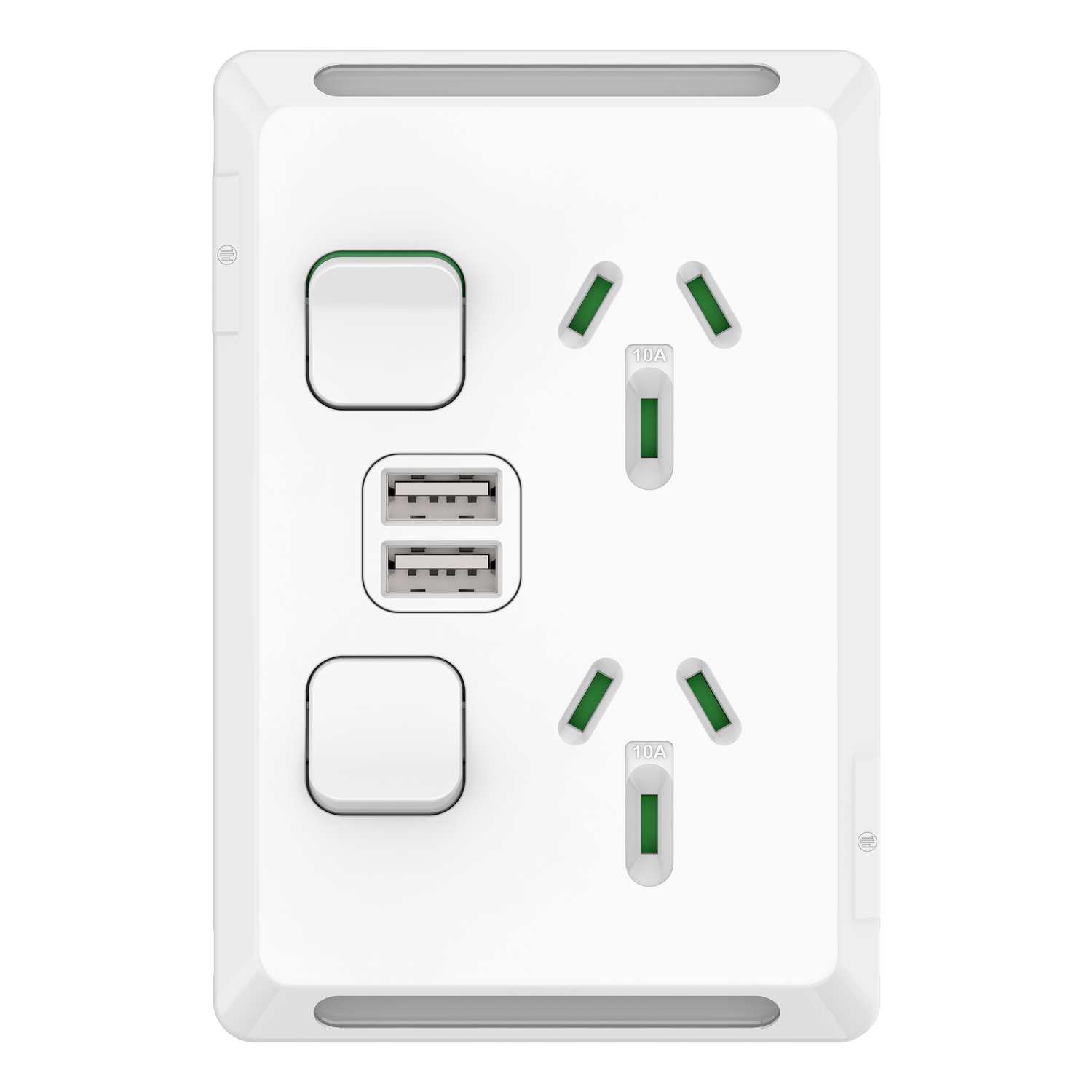 PDL Pro Series - Double Switched Socket 10A _ Dual USB Type A Vertical - White