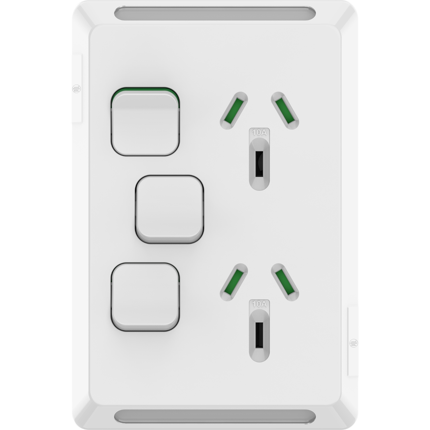 PDL Pro Series - Double Switched Socket 10A + Switch Vertical - White
