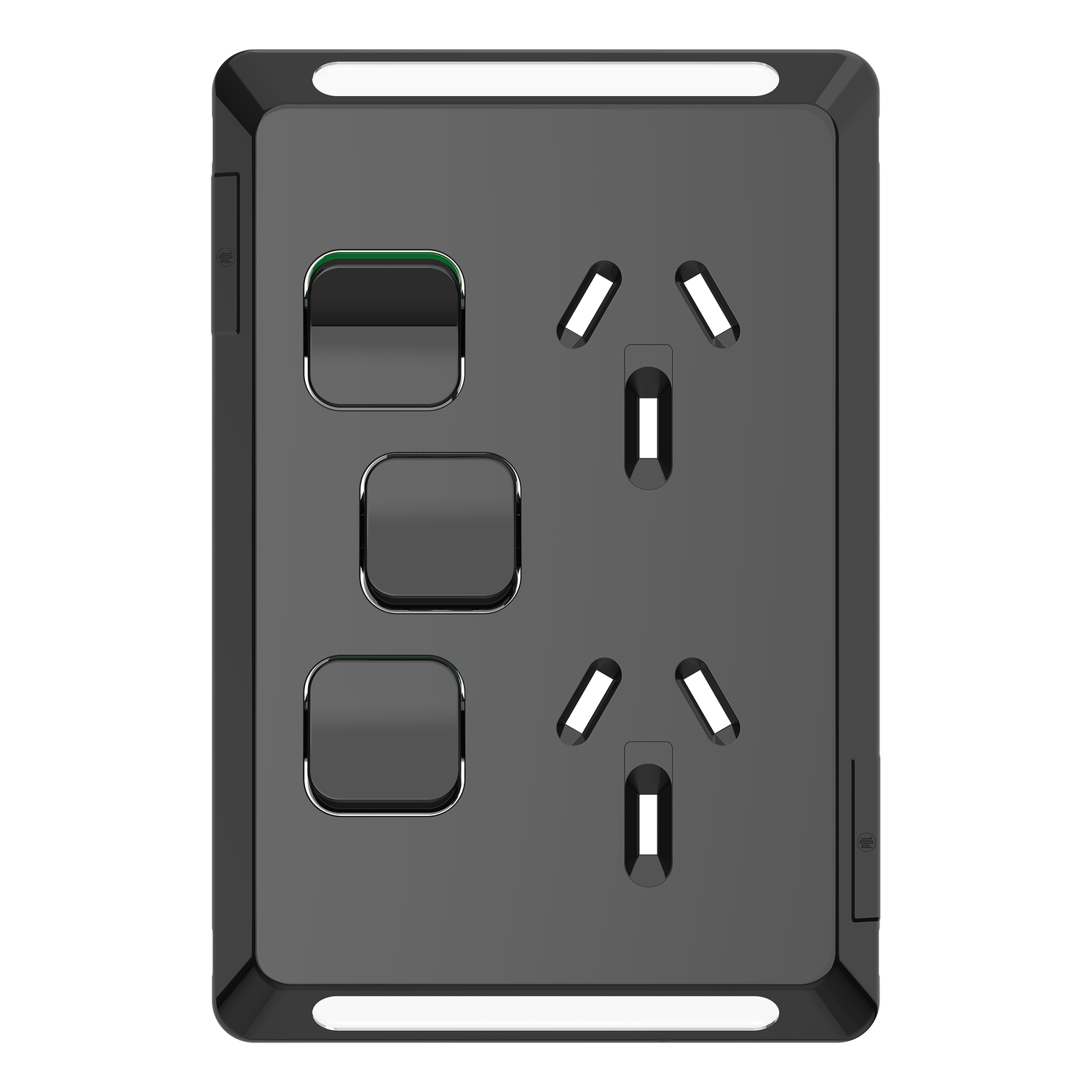 PDL Pro Series - Cover Plate Double Switched Socket 10A + Switch Vertical - Black