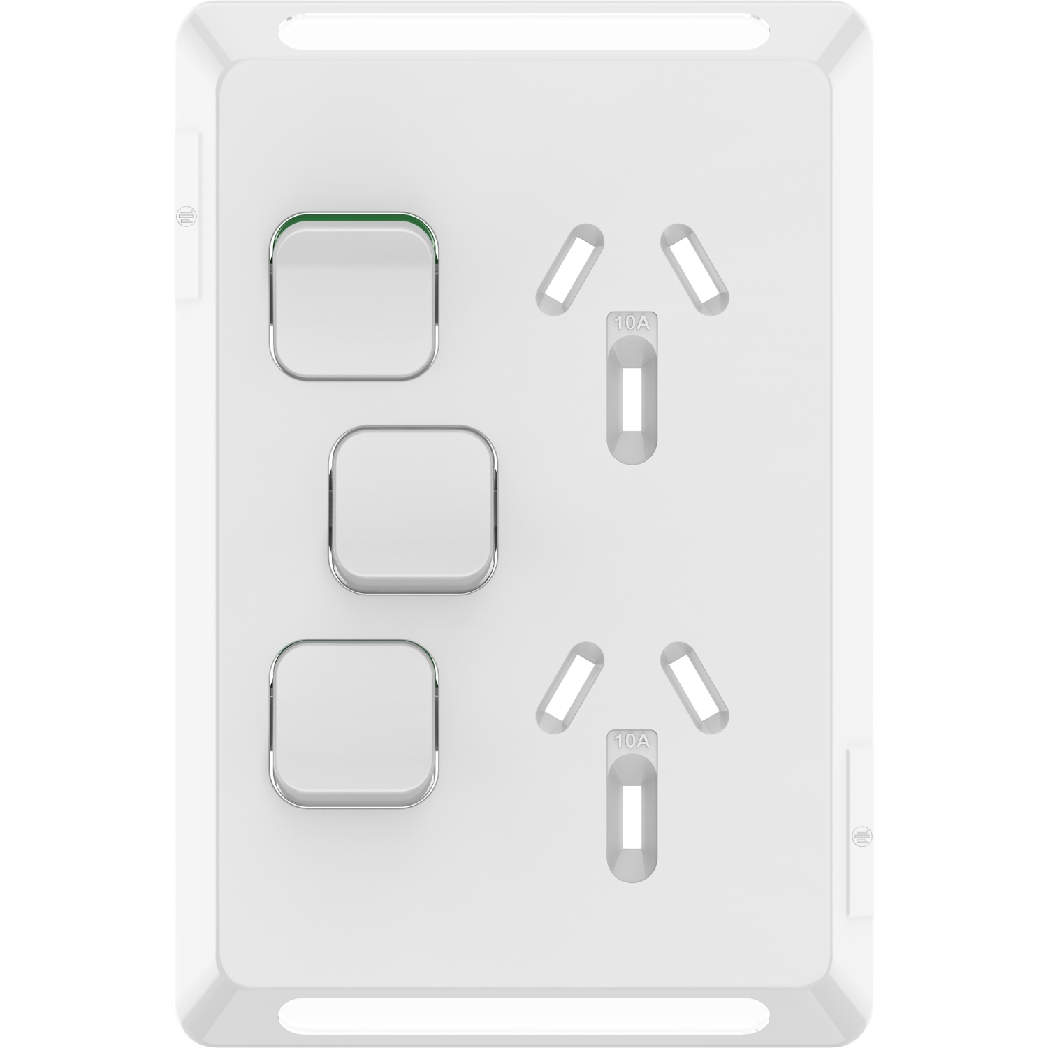 PDL Pro Series - Cover Plate Double Switched Socket 10A + Switch Vertical - White